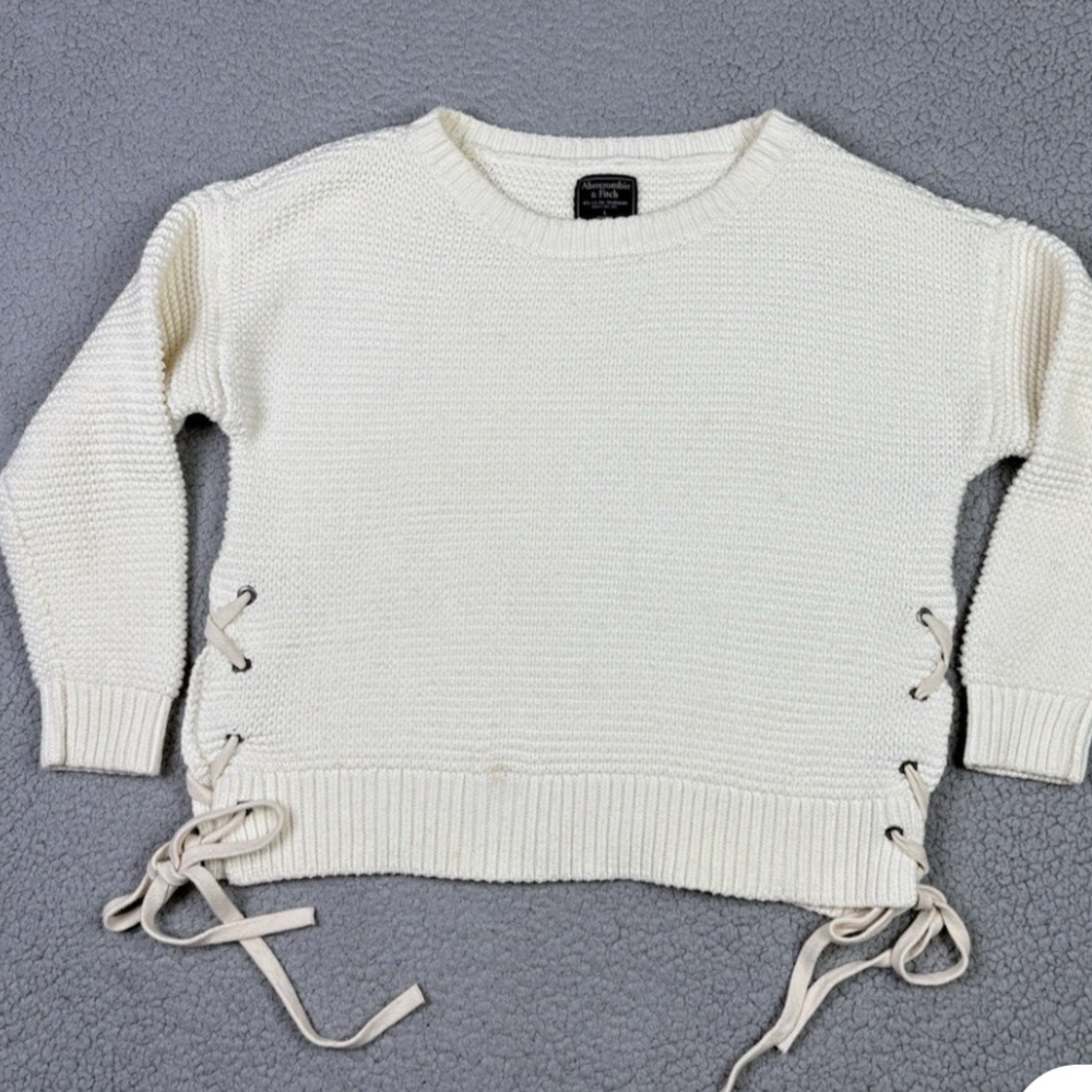 Abercrombie & Fitch Ivory Chunky Knit Lace Up Sides Sweater Size XS